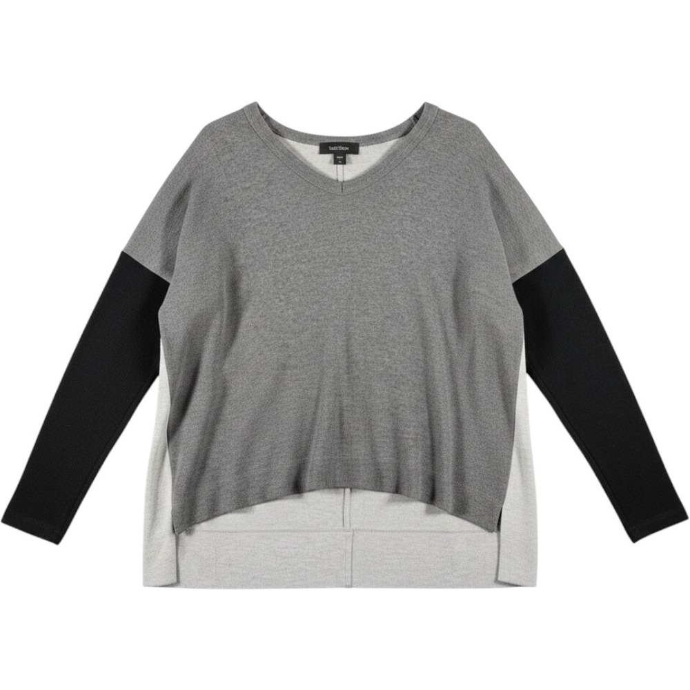 Karen Kane Womens Colorblock V-Neck Sweater Gray Black High-Low Hem Small VTG